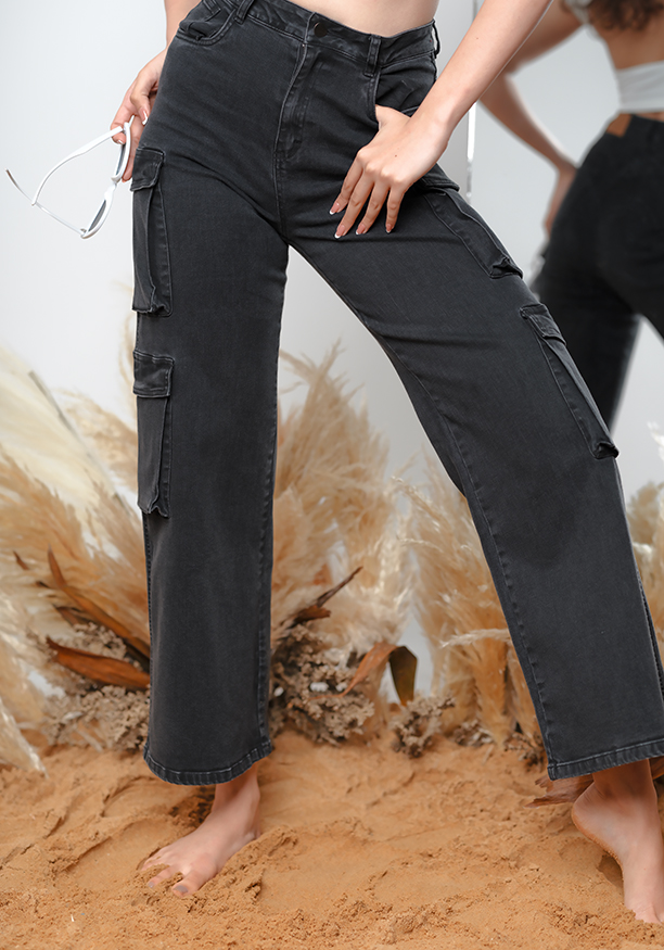 ACID WASH BLACK CARGO PANT